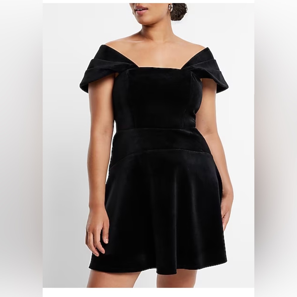 Formal Express Velvet off shoulder mini fit and flare dress